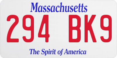 MA license plate 294BK9