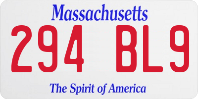 MA license plate 294BL9