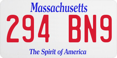 MA license plate 294BN9