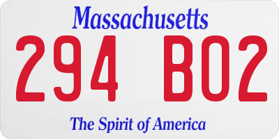 MA license plate 294BO2