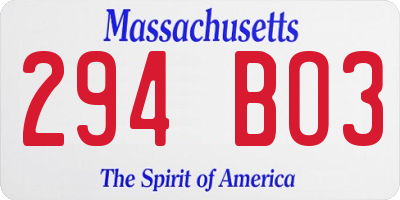 MA license plate 294BO3