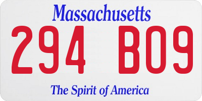 MA license plate 294BO9