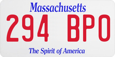 MA license plate 294BP0