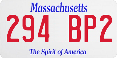 MA license plate 294BP2