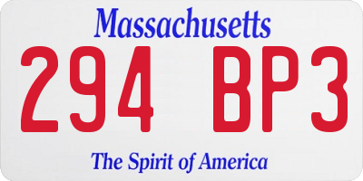MA license plate 294BP3