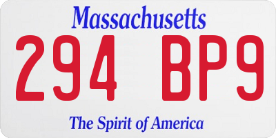 MA license plate 294BP9