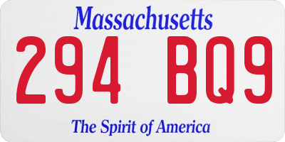 MA license plate 294BQ9