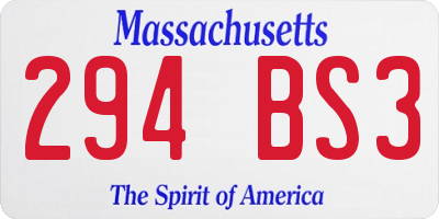 MA license plate 294BS3