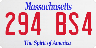 MA license plate 294BS4