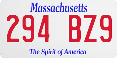 MA license plate 294BZ9
