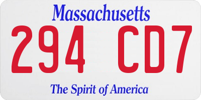 MA license plate 294CD7