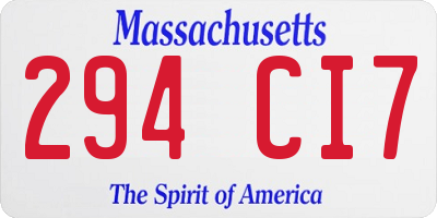 MA license plate 294CI7