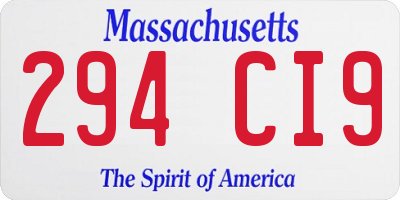 MA license plate 294CI9