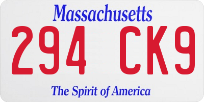 MA license plate 294CK9