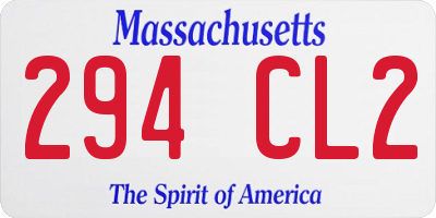 MA license plate 294CL2
