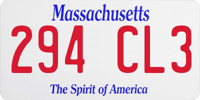 MA license plate 294CL3