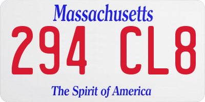 MA license plate 294CL8