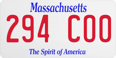 MA license plate 294CO0