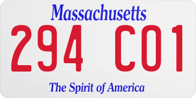 MA license plate 294CO1