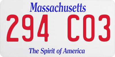 MA license plate 294CO3