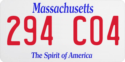 MA license plate 294CO4