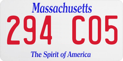 MA license plate 294CO5