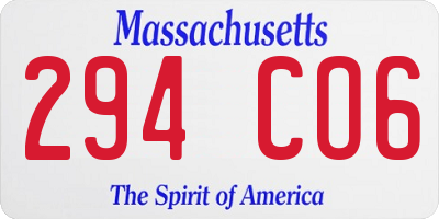 MA license plate 294CO6