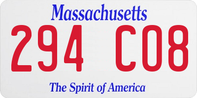 MA license plate 294CO8