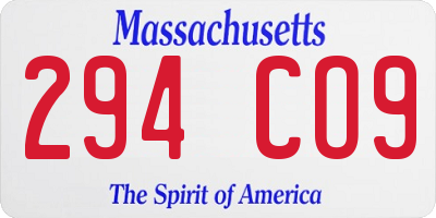 MA license plate 294CO9