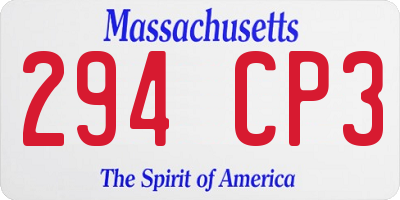 MA license plate 294CP3