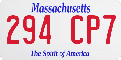 MA license plate 294CP7