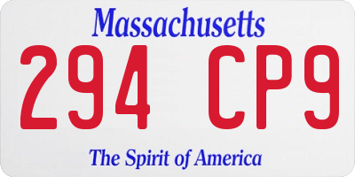 MA license plate 294CP9