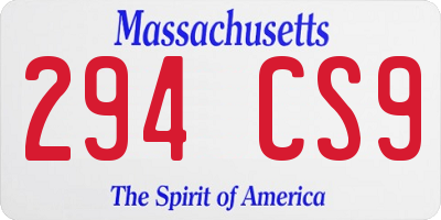 MA license plate 294CS9