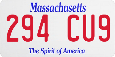 MA license plate 294CU9