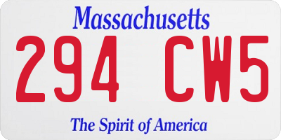 MA license plate 294CW5