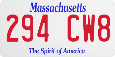 MA license plate 294CW8