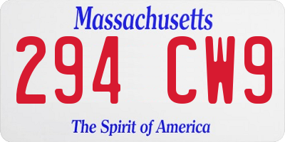 MA license plate 294CW9