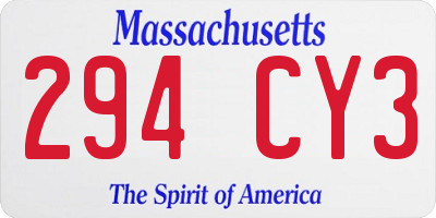 MA license plate 294CY3