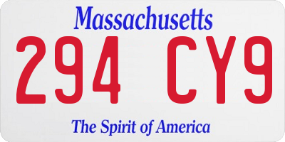 MA license plate 294CY9