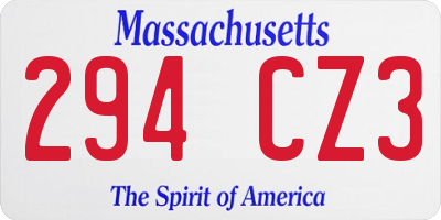 MA license plate 294CZ3