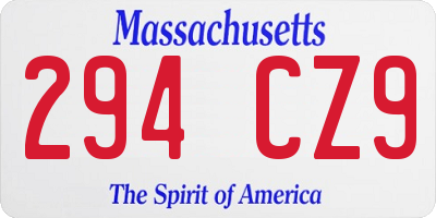 MA license plate 294CZ9
