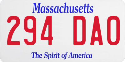 MA license plate 294DA0