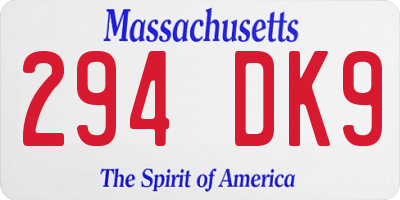 MA license plate 294DK9