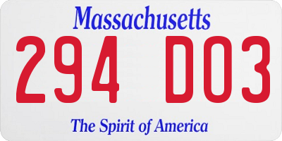 MA license plate 294DO3