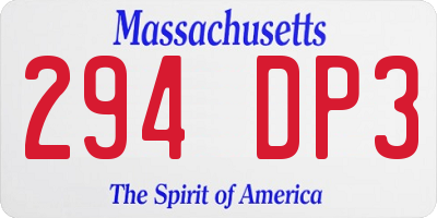 MA license plate 294DP3
