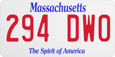 MA license plate 294DW0