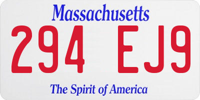 MA license plate 294EJ9