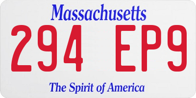 MA license plate 294EP9