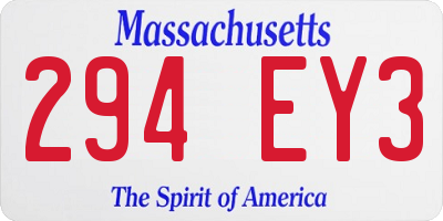 MA license plate 294EY3