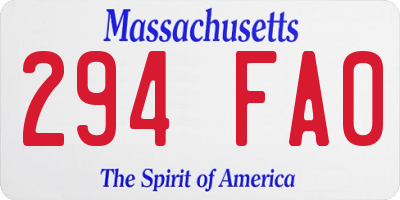 MA license plate 294FA0
